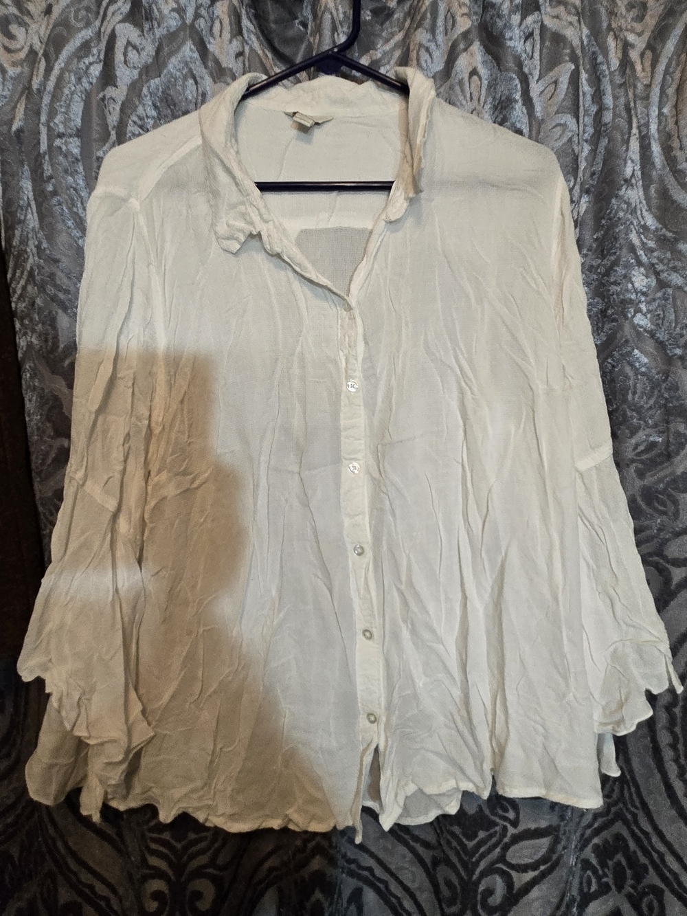 Lightweight White Button-Down Women's Blouse with Ruffled Cuffs
